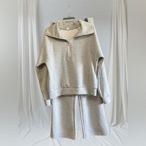 Elegant Gray Wide Leg Track Suit